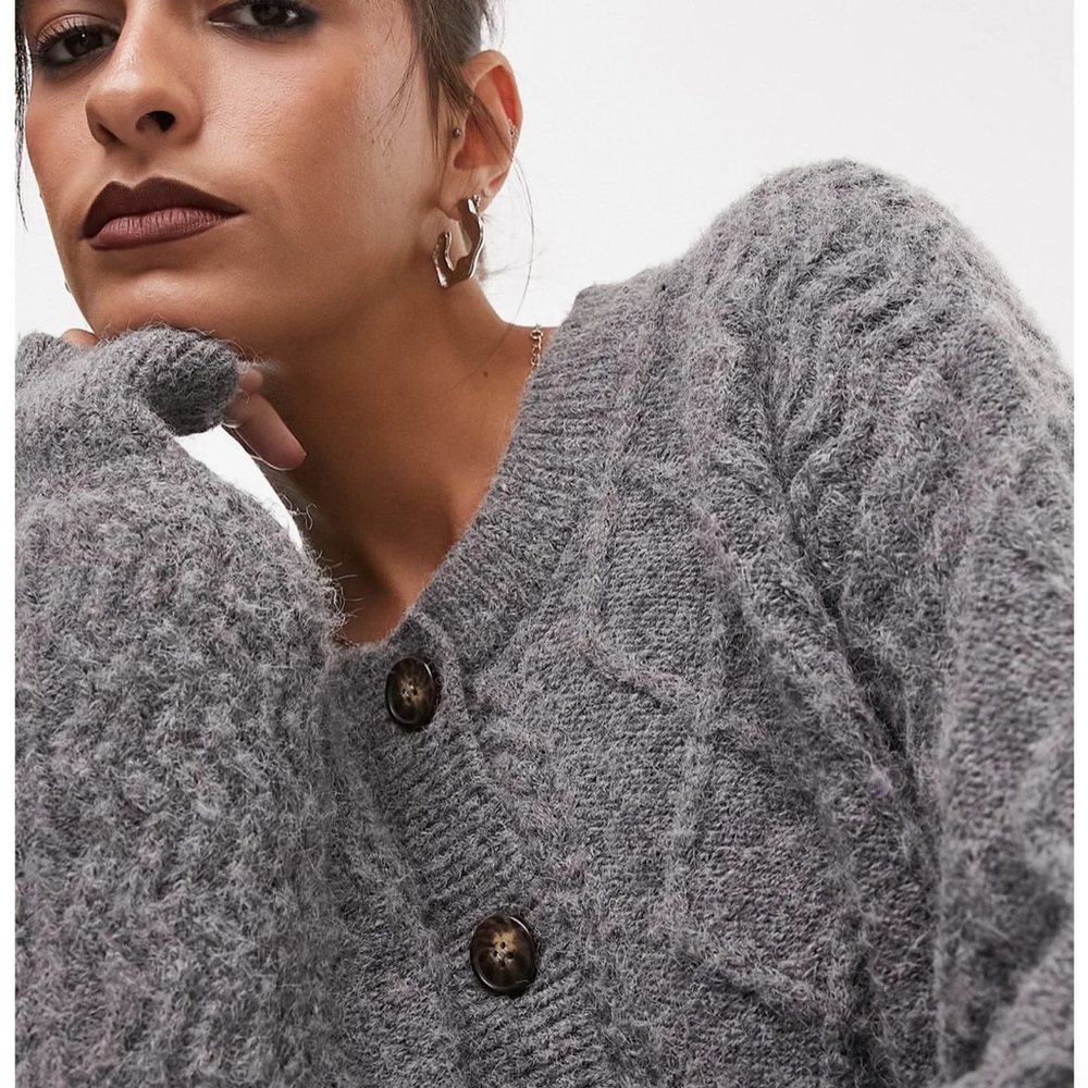 Topshop Gray Cable Knit Cardigan